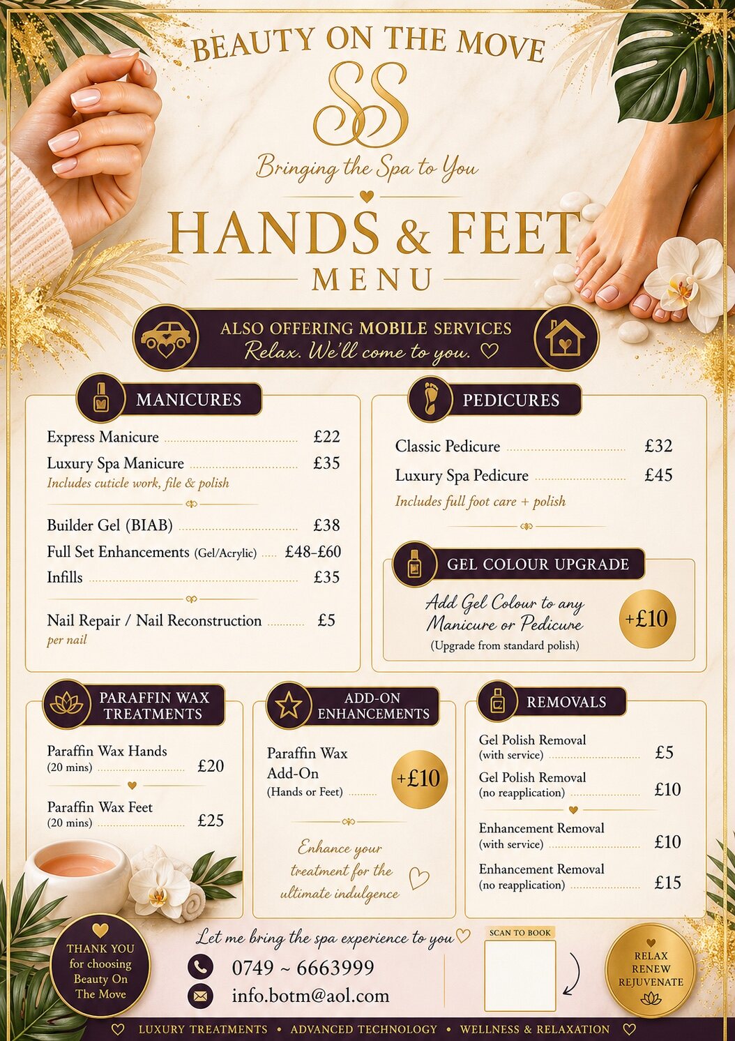 Beauty On The Move hands and feet menu